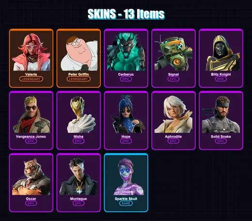 [PC/XBOX/PSN] | Valeria | Peter Griffin | Cerberus | Signal | Blitz Knight | 13 skin | 34 pickaxe | 21 emote | 30 glider | Lv393 — Game account