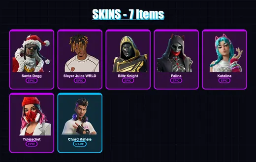 [PC/XBOX/PSN] | Santa Dogg | Slayer Juice WRLD | Blitz Knight | Felina | Katalina | 7 skin | 30 pickaxe | 10 emote | 14 glider | Lv182
