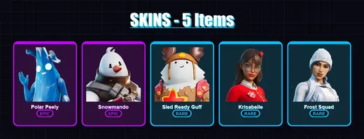 [PS4/PS5/XBOX/PC] | Polar Peely | Snowmando | Sled Ready Guff | Krisabelle | Frost Squad | 5 skin | 12 pickaxe | 16 emote | 16 glider | Lv281 — Game account