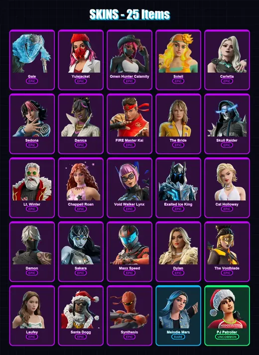 [PC/XBOX/PSN] | Gale | Yulejacket | Omen Hunter Calamity | Soleil | Carletta | 25 skin | 22 pickaxe | 9 emote | 10 glider | Lv37 — Game account
