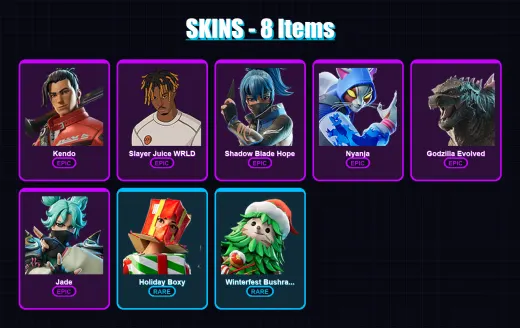 [PC/XBOX/PSN] | Kendo | Slayer Juice WRLD | Shadow Blade Hope | Nyanja | Godzilla Evolved | 8 skin | 17 pickaxe | 6 emote | 15 glider | Lv114