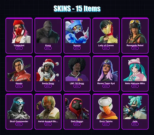 [PC/PSN] | Yulejacket | Kong | Nyanja | Lady of Cranes | Renegade Rebel | 15 skin | 23 pickaxe | 14 emote | 14 glider | Lv74 — Game account