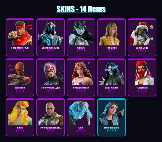 [PC/XBOX/PSN] | FIRE Master Kai | Exalted Ice King | Sakara | The Bride | Santa Dogg | 14 skin | 15 pickaxe | 6 emote | 7 glider | Lv73 — Game account