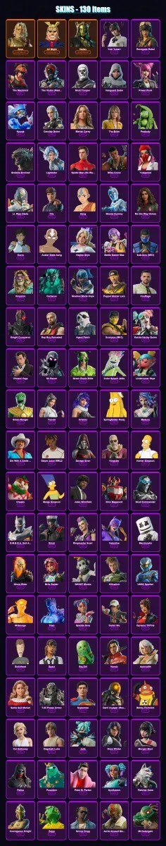 [PS4/PS5/XBOX/PC] | Zeus | All Might | Hades | Yuki Yubari | Renegade Rebel | 130 skin | 166 pickaxe | 131 emote | 95 glider | Lv1706