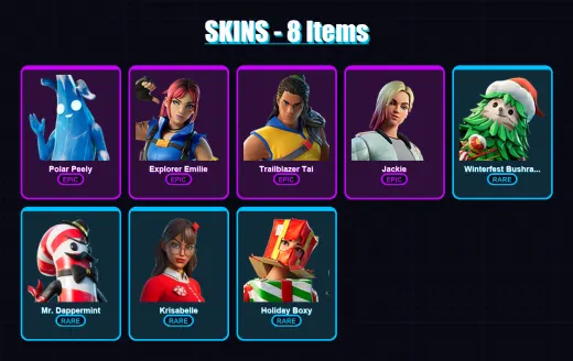 [PC] | Polar Peely | Explorer Emilie | Trailblazer Tai | Jackie | Winterfest Bushranger | 8 skin | 20 pickaxe | 14 emote | 18 glider | Lv251