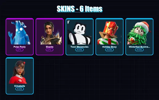 [SWITCH/XBOX/PSN/PC] | Polar Peely | Shanta | Toon Meowscles | Holiday Boxy | Winterfest Bushranger | 6 skin | 10 pickaxe | 8 emote | 9 glider | Lv9