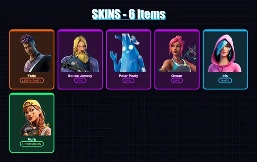 [PS4/PS5/XBOX/PC] | Fade | Scuba Jonesy | Polar Peely | Ocean | Iris | 6 skin | 8 pickaxe | 8 emote | 14 glider | Lv188 — Game account