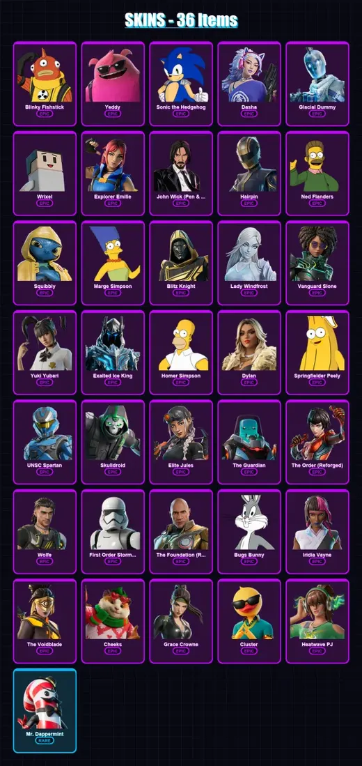 [SWITCH/XBOX/PSN/PC] | Blinky Fishstick | Yeddy | Sonic the Hedgehog | Dasha | Glacial Dummy | 36 skin | 89 pickaxe | 43 emote | 68 glider | Lv957 — Game account