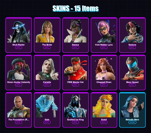 [PC/PSN] | Skull Raider | The Bride | Danica | Void Walker Lynx | Sedona | 15 skin | 12 pickaxe | 6 emote | 6 glider | Lv45