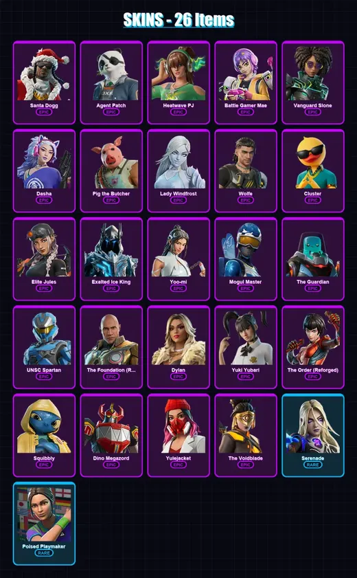 [PC/XBOX/PSN] | Santa Dogg | Agent Patch | Heatwave PJ | Battle Gamer Mae | Vanguard Slone | 26 skin | 42 pickaxe | 25 emote | 27 glider | Lv273 — Game account