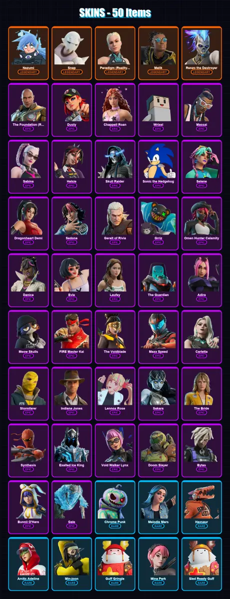 [PC/PSN] | Nezumi | Snap | Paradigm (Reality-659) | Malik | Renzo the Destroyer | 50 skin | 46 pickaxe | 29 emote | 36 glider | Lv338