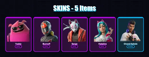 [PC/XBOX/PSN] | Yeddy | Burnoff | Serge | Katalina | Chord Kahele | 5 skin | 19 pickaxe | 10 emote | 13 glider | Lv128