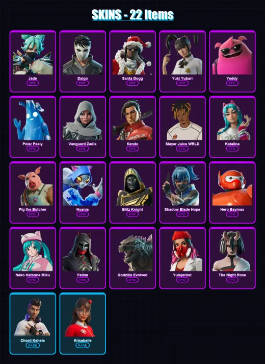 [PC/PSN] | Jade | Daigo | Santa Dogg | Yuki Yubari | Yeddy | 22 skin | 104 pickaxe | 55 emote | 61 glider | Lv1164