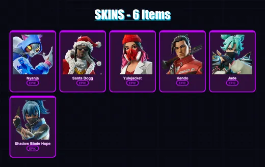 [PC/XBOX/PSN] | Nyanja | Santa Dogg | Yulejacket | Kendo | Jade | 6 skin | 14 pickaxe | 7 emote | 10 glider | Lv68