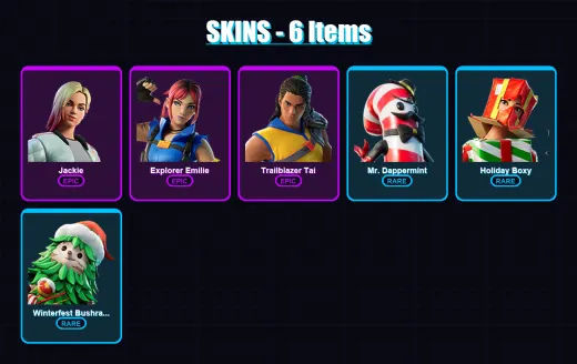 [PC/XBOX/PSN] | Jackie | Explorer Emilie | Trailblazer Tai | Mr. Dappermint | Holiday Boxy | 6 skin | 6 pickaxe | 3 emote | 7 glider | Lv167