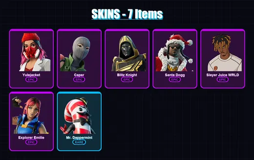 [PC/XBOX/PSN] | Yulejacket | Caper | Blitz Knight | Santa Dogg | Slayer Juice WRLD | 7 skin | 27 pickaxe | 10 emote | 15 glider | Lv153 — Game account