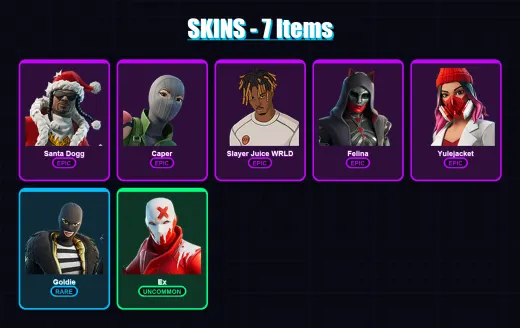 [PC/XBOX] | Santa Dogg | Caper | Slayer Juice WRLD | Felina | Yulejacket | 7 skin | 25 pickaxe | 14 emote | 21 glider | Lv563