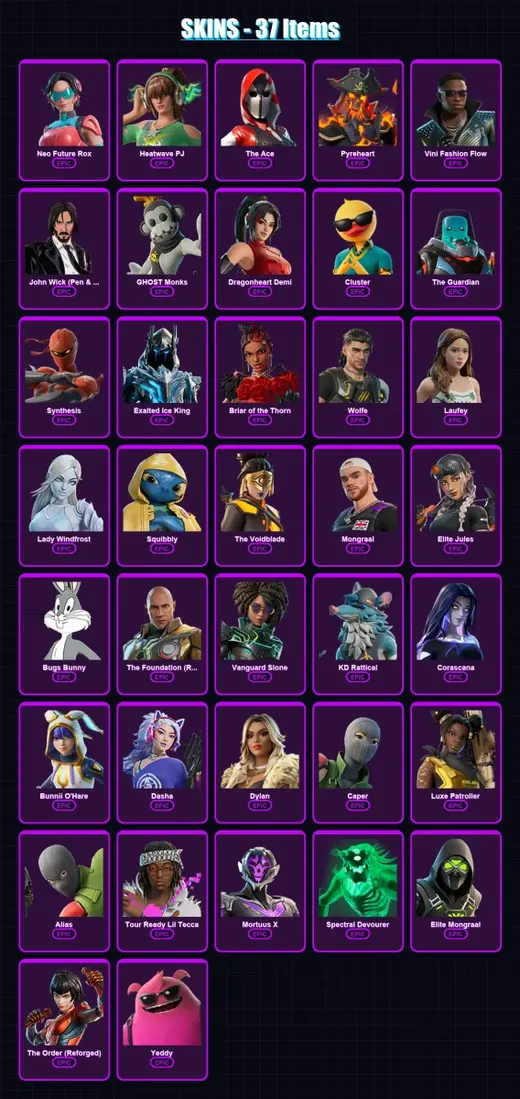 [PC/PSN] | Neo Future Rox | Heatwave PJ | The Ace | Pyreheart | Vini Fashion Flow | 37 skin | 47 pickaxe | 51 emote | 32 glider | Lv1016 — Game account