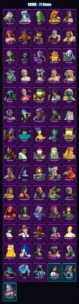 [PC] | Fletcher Kane | Neko Hatsune Miku | Big Dill | Wonder Onesie | Laufey | 71 skin | 96 pickaxe | 57 emote | 51 glider | Lv349