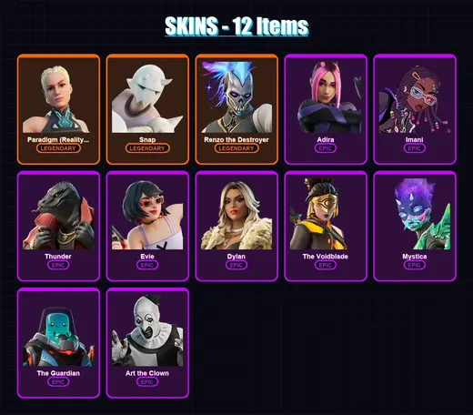 [PC/PSN] | Paradigm (Reality-659) | Snap | Renzo the Destroyer | Adira | Imani | 12 skin | 23 pickaxe | 11 emote | 21 glider | Lv229 — Game account