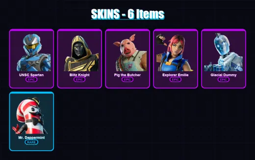 [PC/XBOX/PSN] | UNSC Spartan | Blitz Knight | Pig the Butcher | Explorer Emilie | Glacial Dummy | 6 skin | 42 pickaxe | 17 emote | 22 glider | Lv407
