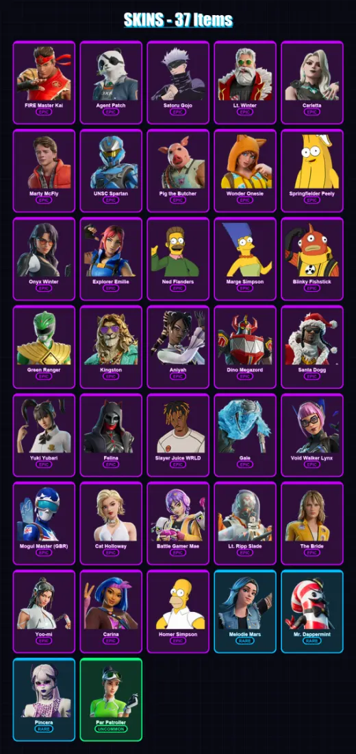 [PC/XBOX/PSN] | FIRE Master Kai | Agent Patch | Satoru Gojo | Lt. Winter | Carletta | 37 skin | 109 pickaxe | 51 emote | 63 glider | Lv1312