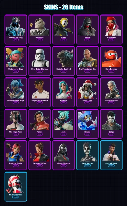 [PC/XBOX/PSN] | Exalted Ice King | Meowdas | 1-Ball | Felina | Yulejacket | 26 skin | 44 pickaxe | 25 emote | 28 glider | Lv450 — Game account