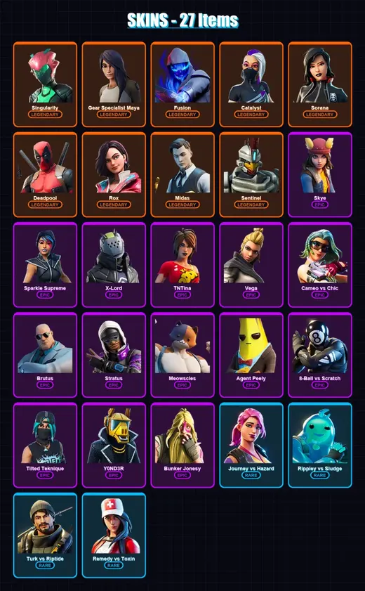 [PC/XBOX/PSN] | Singularity | Gear Specialist Maya | Fusion | Catalyst | Sorana | 27 skin | 25 pickaxe | 29 emote | 29 glider | Lv432