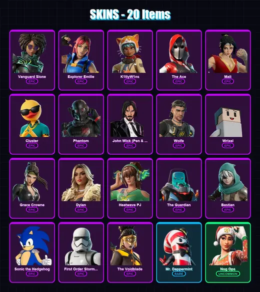 [PC/XBOX/PSN] | Vanguard Slone | Explorer Emilie | K1ttyW1ns | The Ace | Mali | 20 skin | 78 pickaxe | 43 emote | 53 glider | Lv1008 — Game account