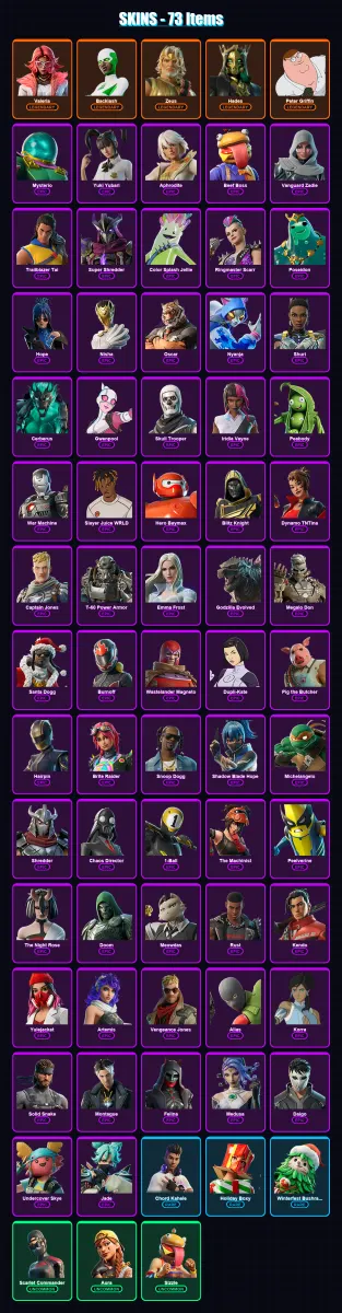 [PC/XBOX/PSN] | Valeria | Backlash | Zeus | Hades | Peter Griffin | 73 skin | 141 pickaxe | 86 emote | 95 glider | Lv1828