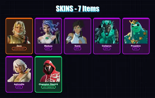 [PC/XBOX/PSN] | Zeus | Medusa | Korra | Cerberus | Poseidon | 7 skin | 13 pickaxe | 14 emote | 14 glider | Lv240