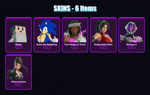 [PC/PSN] | Wrixel | Sonic the Hedgehog | Tour Ready Lil Tecca | Dragonheart Demi | Mortuus X | 6 skin | 6 pickaxe | 3 emote | 6 glider | Lv21