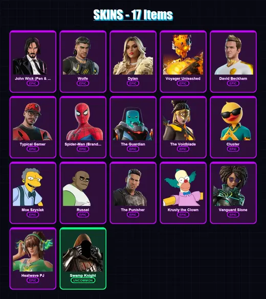 [PS4/PS5/XBOX/PC] | John Wick (Pen & Ink) | Wolfe | Dylan | Voyager Unleashed | David Beckham | 17 skin | 22 pickaxe | 20 emote | 15 glider | Lv128