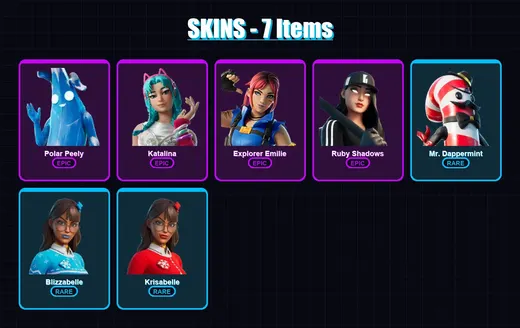 [PC/XBOX/PSN] | Polar Peely | Katalina | Explorer Emilie | Ruby Shadows | Mr. Dappermint | 7 skin | 7 pickaxe | 5 emote | 4 glider | Lv26