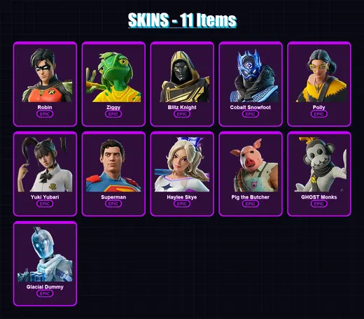[PS4/PS5/XBOX/PC] | Robin | Ziggy | Blitz Knight | Cobalt Snowfoot | Polly | 11 skin | 52 pickaxe | 23 emote | 33 glider | Lv431 — Game account