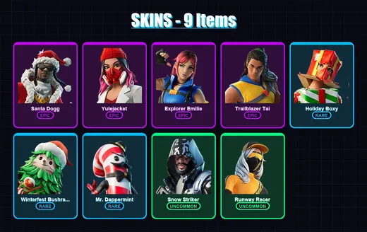 [PC/PSN] | Santa Dogg | Yulejacket | Explorer Emilie | Trailblazer Tai | Holiday Boxy | 9 skin | 41 pickaxe | 15 emote | 27 glider | Lv494