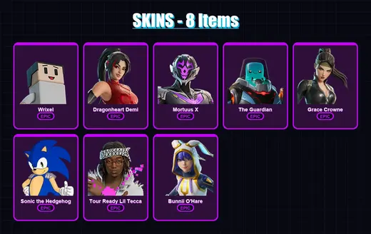 [SWITCH/PSN/PC] | Wrixel | Dragonheart Demi | Mortuus X | The Guardian | Grace Crowne | 8 skin | 4 pickaxe | 3 emote | 4 glider | Lv5
