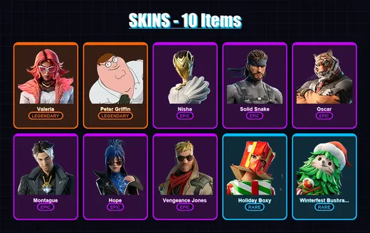 [PC/XBOX/PSN] | Valeria | Peter Griffin | Nisha | Solid Snake | Oscar | 10 skin | 10 pickaxe | 13 emote | 12 glider | Lv134 — Game account