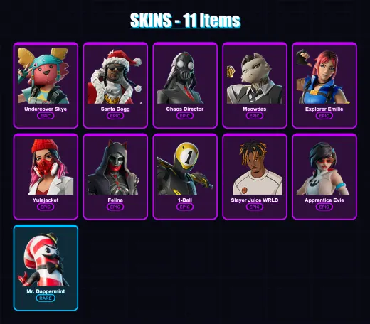 [PC/XBOX/PSN] | Undercover Skye | Santa Dogg | Chaos Director | Meowdas | Explorer Emilie | 11 skin | 54 pickaxe | 22 emote | 38 glider | Lv519