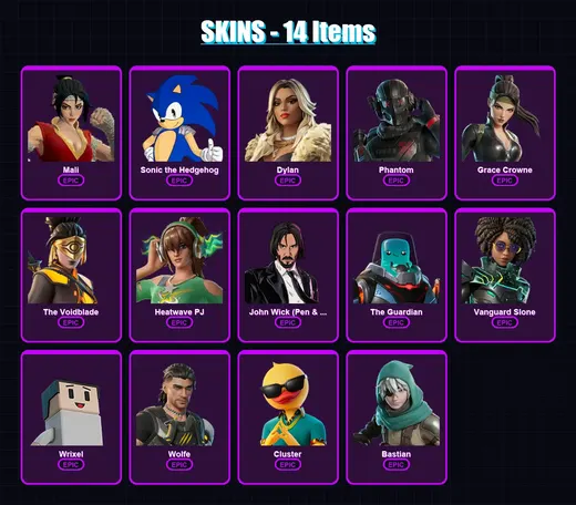 [PS4/PS5/XBOX/PC] | Mali | Sonic the Hedgehog | Dylan | Phantom | Grace Crowne | 14 skin | 27 pickaxe | 18 emote | 26 glider | Lv606 — Game account