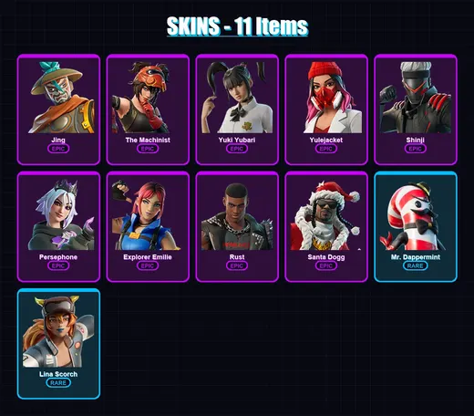 [PS4/PS5/XBOX/PC] | Jing | The Machinist | Yuki Yubari | Yulejacket | Shinji | 11 skin | 29 pickaxe | 8 emote | 17 glider | Lv184 — Game account