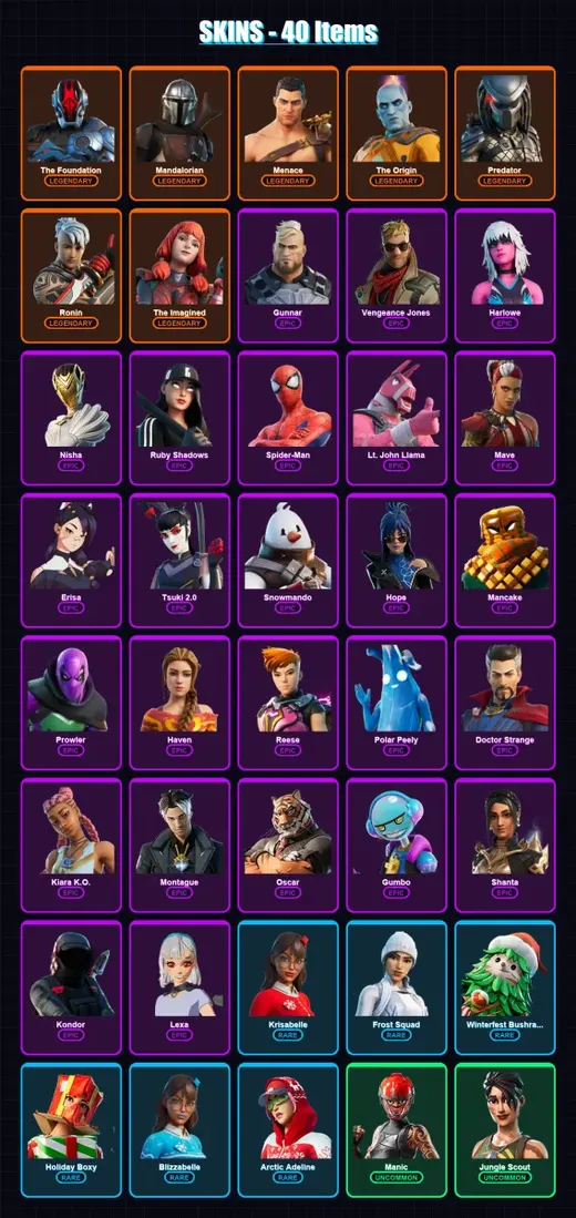 [PS4/PS5/XBOX/PC] | The Foundation | Mandalorian | Menace | The Origin | Predator | 40 skin | 46 pickaxe | 34 emote | 44 glider | Lv805 — Game account