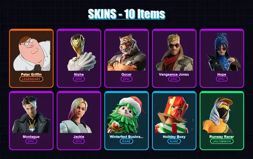 [PC/PSN] | Peter Griffin | Nisha | Oscar | Vengeance Jones | Hope | 10 skin | 19 pickaxe | 12 emote | 17 glider | Lv194