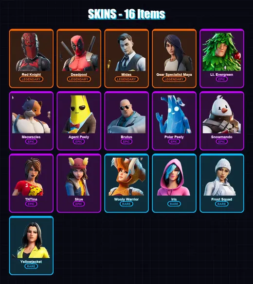 [PS4/PS5/XBOX/PC] | Red Knight | Deadpool | Midas | Gear Specialist Maya | Lt. Evergreen | 16 skin | 25 pickaxe | 26 emote | 26 glider | Lv459 — Game account