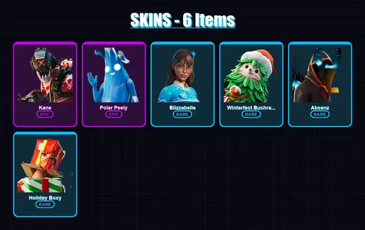 [PC/XBOX/PSN] | Kane | Polar Peely | Blizzabelle | Winterfest Bushranger | Absenz | 6 skin | 10 pickaxe | 4 emote | 7 glider | Lv46