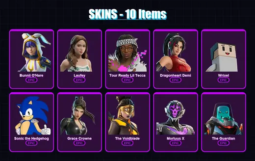 [PC/PSN] | Bunnii O'Hare | Laufey | Tour Ready Lil Tecca | Dragonheart Demi | Wrixel | 10 skin | 10 pickaxe | 5 emote | 6 glider | Lv21