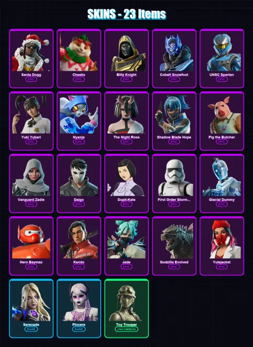 [PC/XBOX] | Santa Dogg | Cheeks | Blitz Knight | Cobalt Snowfoot | UNSC Spartan | 23 skin | 84 pickaxe | 36 emote | 47 glider | Lv1489