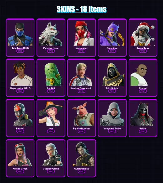 [PC/XBOX/PSN] | Sub-Zero (MK3) | Fletcher Kane | Yulejacket | Valentina | Santa Dogg | 18 skin | 73 pickaxe | 31 emote | 46 glider | Lv763