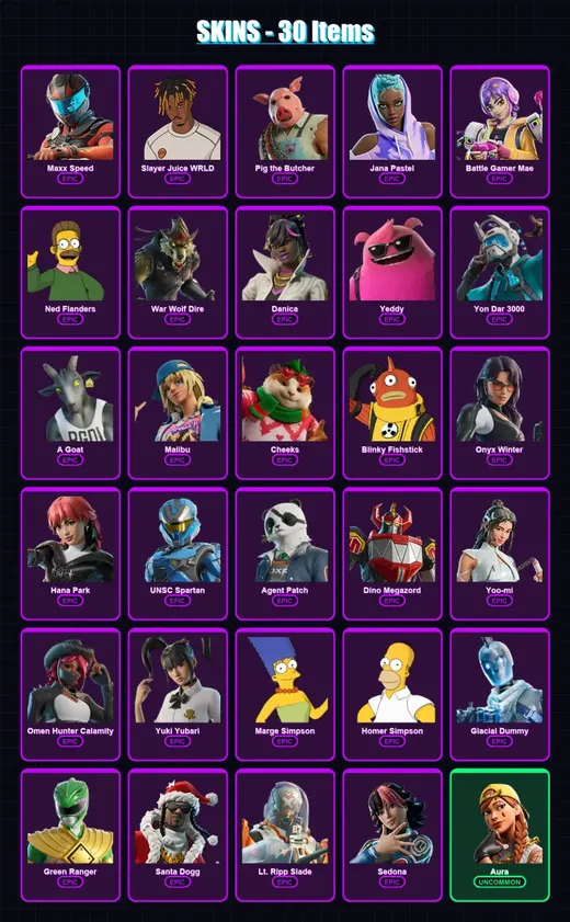 [PC/XBOX/PSN] | Maxx Speed | Slayer Juice WRLD | Pig the Butcher | 30 skin | Lv859
