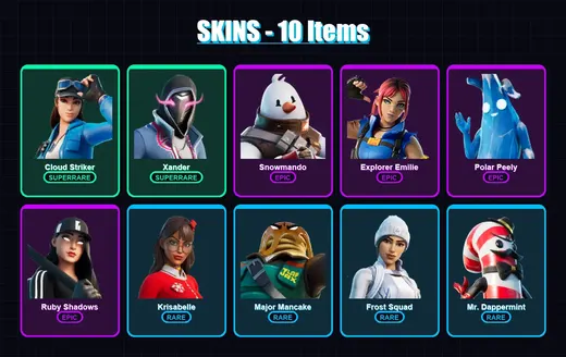 [PS4/PS5/XBOX/PC] | Cloud Striker | Xander | Snowmando | Explorer Emilie | Polar Peely | 10 skin | 25 pickaxe | 23 emote | 25 glider | Lv614 — Game account